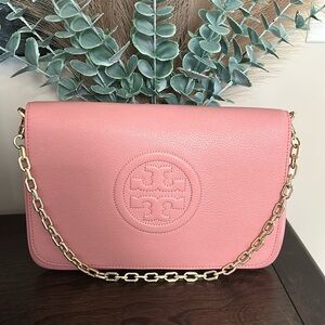 Tory Burch pink leather clutch/shoulder bag